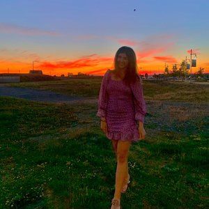 Purple Floral Ruched Dress